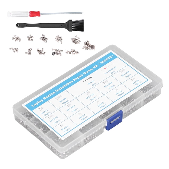 Fugacal Kit de Vis d'Ordinateur, Vis de Remplacement à Tête Plate Standard avec Tournevis + Brosse pour Ordinateur Portable pour Serviceier