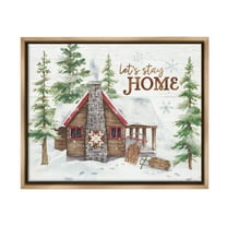 Stupell Industries Cozy Winter Cabin Phrase Landscape Painting Brown Floater Framed Canvas Art Print Wall Art, 31 x 25