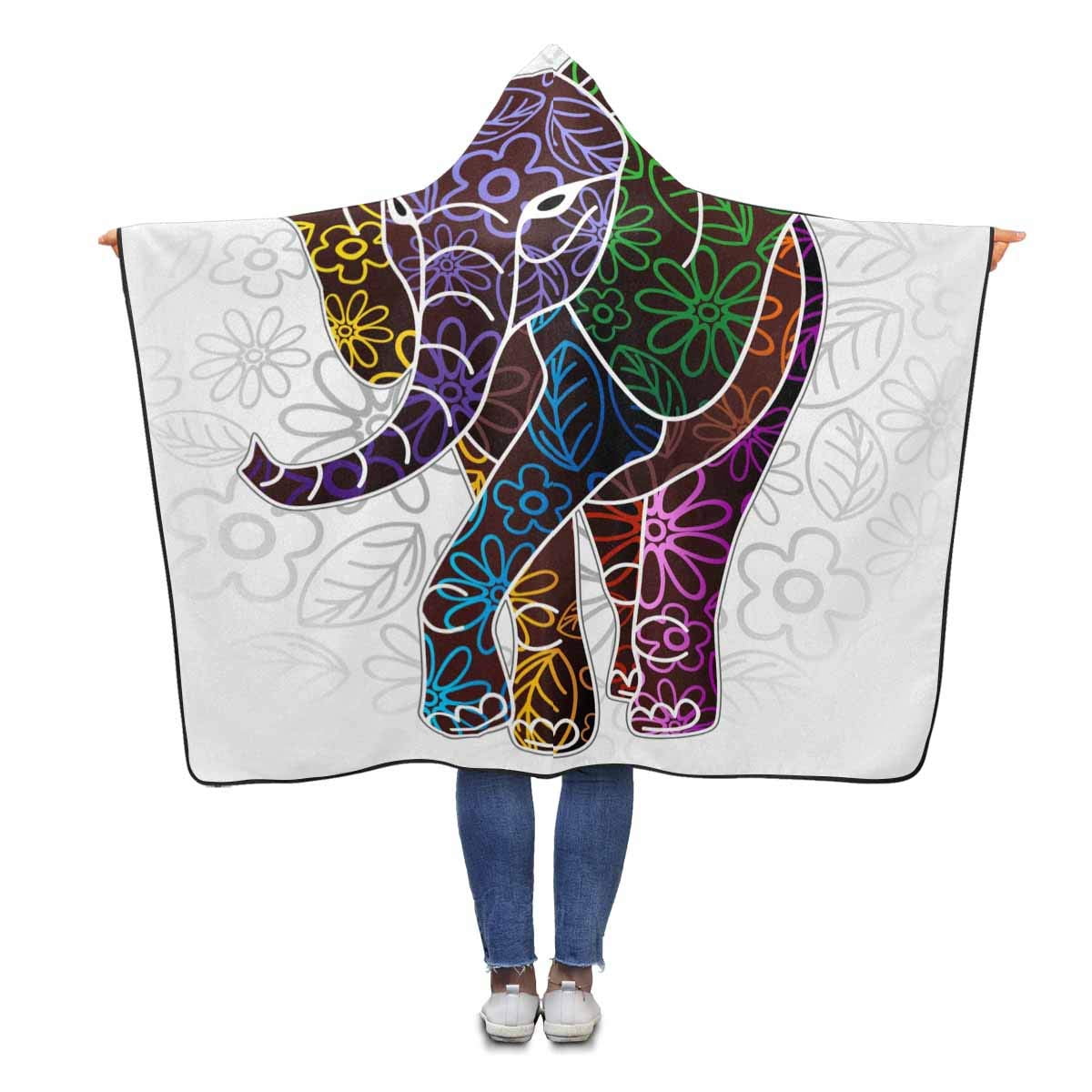 ASHLEIGH Elephant Floral Hooded Blanket 56x80 inches Adults Girls Boys