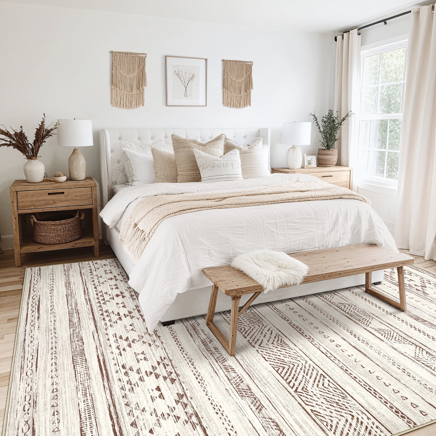 Toyoso 5x7 Area Rug Living Room Rugs - Washable Large Soft Boho Neutral Geometric Moroccan Modern Rug for Bedroom Dining Room Home Office Non Slip Low Pile Farmhouse Carpet Indoor - Brown