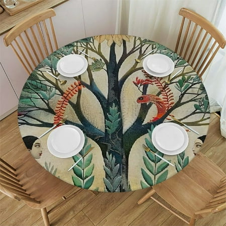

Palnkart Sun Tree Women Round Table Cover Stain Resistant Washable for Indoor Outdoor Kitchen Dining Wedding Parties with Elastic Edge 100% Polyester Fiber 31-35