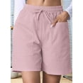 thumbnail image 6 of Dycnvjo Omen Casual Shorts Drawstring Comfy Elastic Waist Shorts Summer Pull on Short with Pockets Pink S, 6 of 7