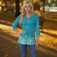 thumbnail image 6 of WTOBBY Women's V-Neck T-Shirt with Floral Print, Button Detail, and 3/4 Sleeve, Casual Weekend Fashion for Spring Fall Season, Daily Use, and Outings,Dark Green M, 6 of 6