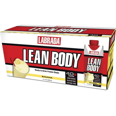 Labrada Lean Body Ready to Drink Protein Shakes, Bananas & Cream, 40g Protein, 17 Fl Oz, 12