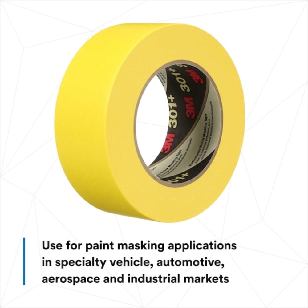 3M 301+ Performance Yellow Masking Tape, 1.5 Inches x 60 Yards