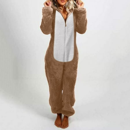 

Mrat One-Piece Pajamas Tops and Shorts Sleepwear Ladies Long Sleeve Hooded Jumpsuit Pajamas Casual Winter Warm Rompe Sleepwear Sleepwear Pajama Button Down