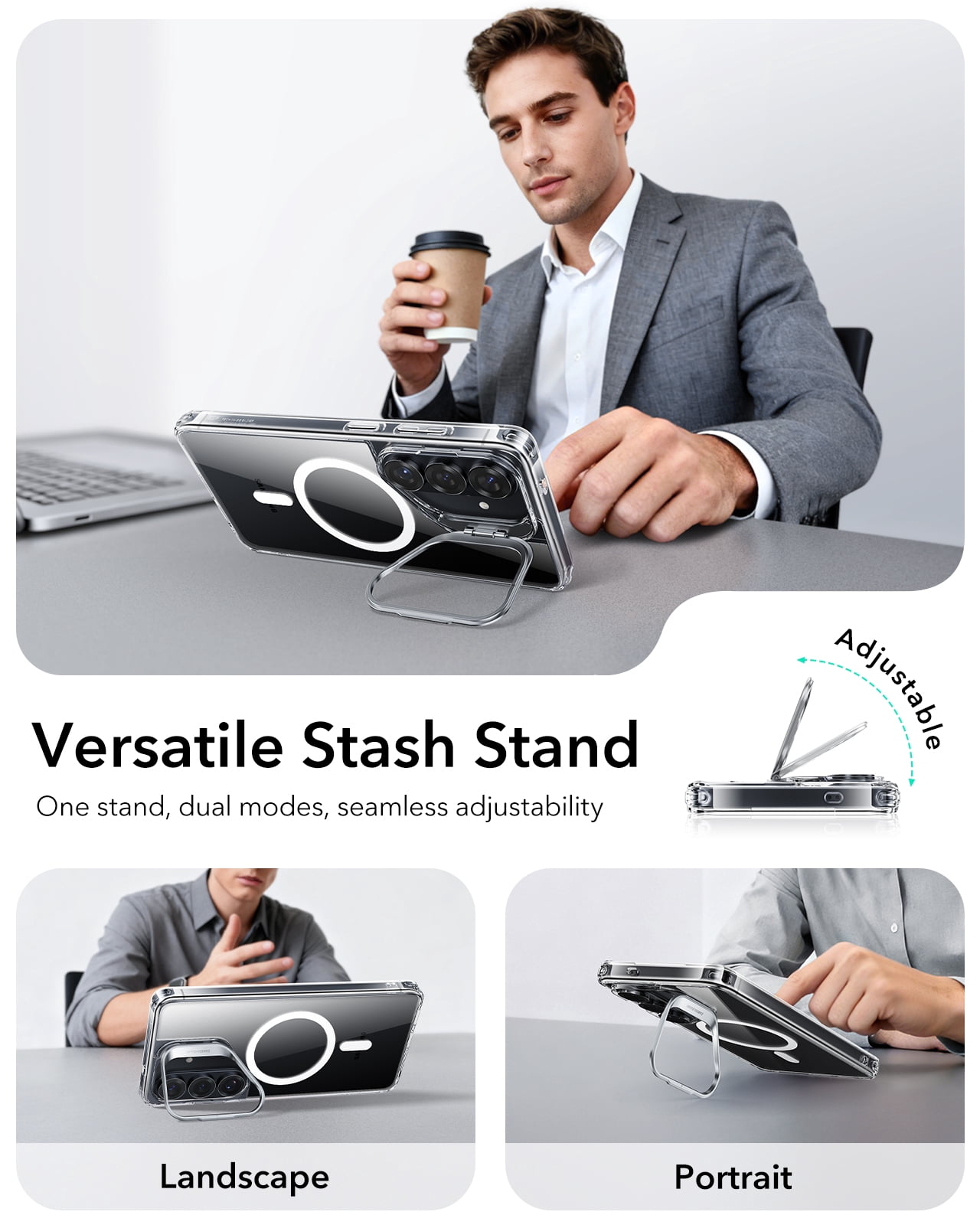 ESR Magnetic Case with Stash Stand Compatible with Samsung Galaxy S26 Ultra, Military-Grade Protection & MagSafe Compatible, Scratch-Resistant, Clear