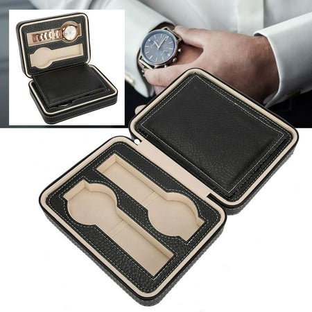 Mgaxyff 4Grids Portable Travel Watch Display Storage Box Zipper Collector Case Organizer, Watch Case, Travel Watch Case