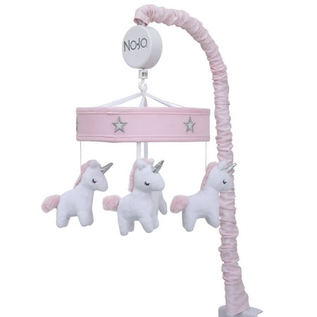 NoJo Plush Unicorn Pink and White Musical Mobile, Infant Nursery, Girl