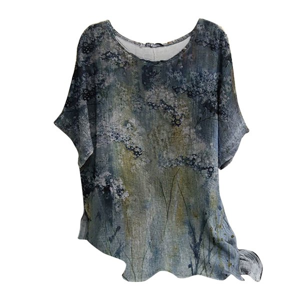 Blusa suelta de manga corta con cuello redondo y estampado a la moda para mujer Pompotops hfajkhk132822