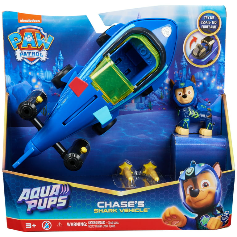 Paw Patrol Aqua Pups, Chase Transforming Vehicle with Figure for Kids 3 and Up