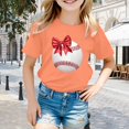 thumbnail image 2 of Toddler Girls Tops & T-Shirts Baseball Print Bowknot Round Neck Short Sleeve Children's Fashion Loose Tshirts Holiday Wear,Orange,5-6 Years, 2 of 4