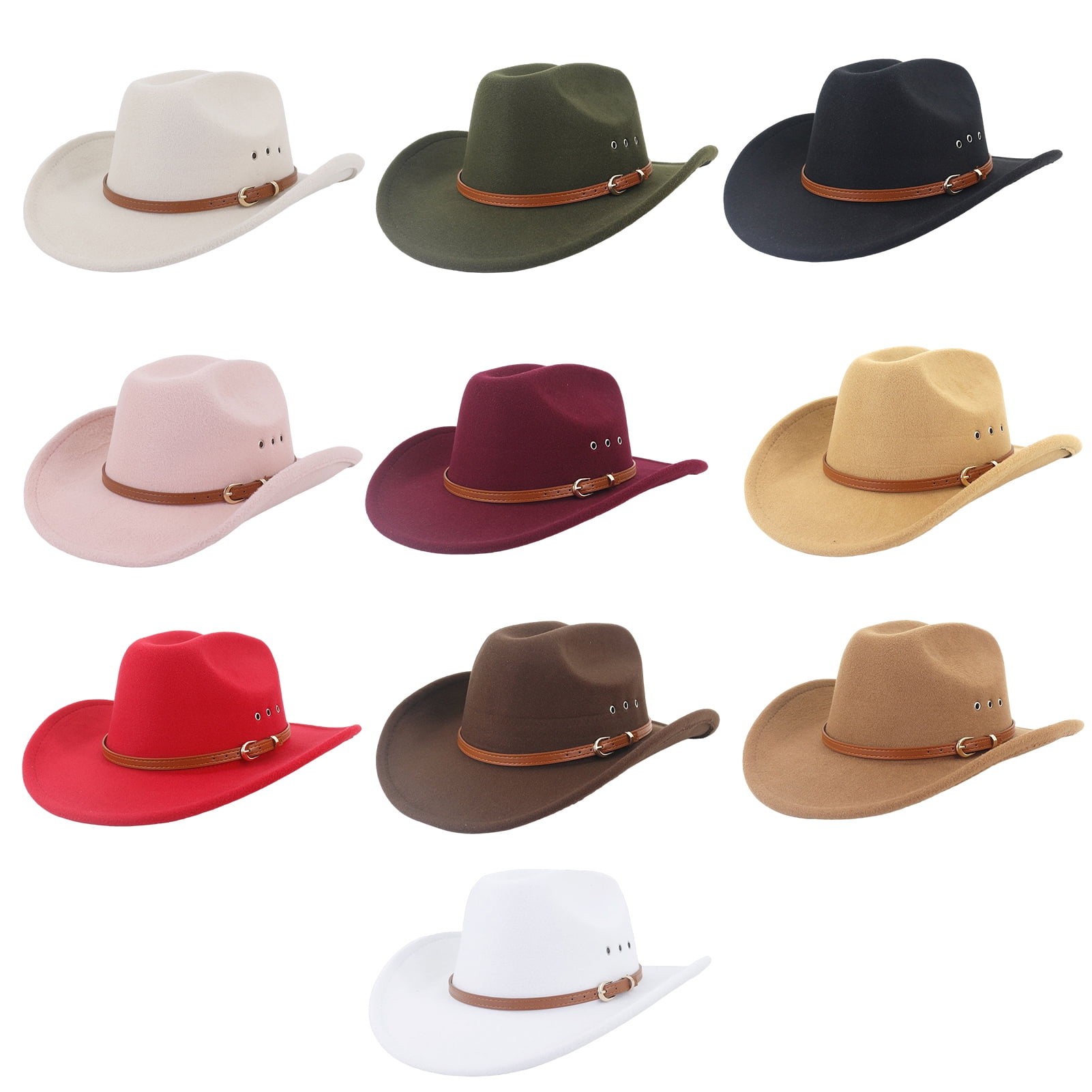 rygai Ethnic Style Wide Brim Hemming Faux Leather Belt Decor Jazz Hat Western Cowboy Cowgirl Fedora Hat Fashion Accessories,Khaki