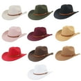 thumbnail image 7 of Wide Brim Jazz Hat Faux Leather Belt Decor Western Cowboy Cowgirl Hat, 7 of 7