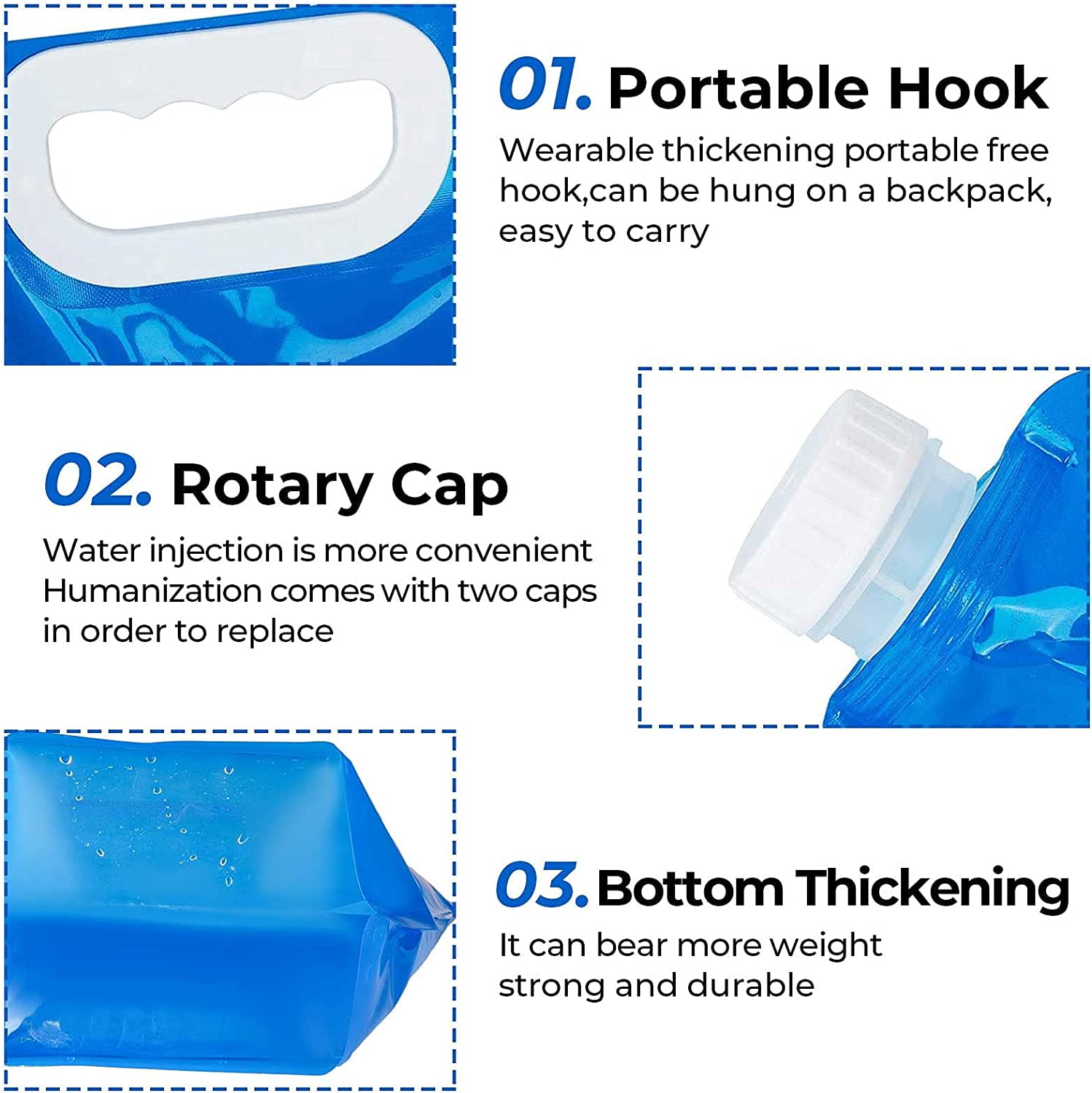 4PCS 5L Backpack Portable Drinking Water Tank, Water Bag for Camping, Water Pouch for Drinking Blue