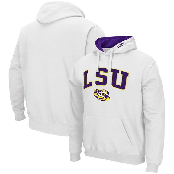 Men's Colosseum White LSU Tigers Arch & Logo 3.0 Pullover Hoodie