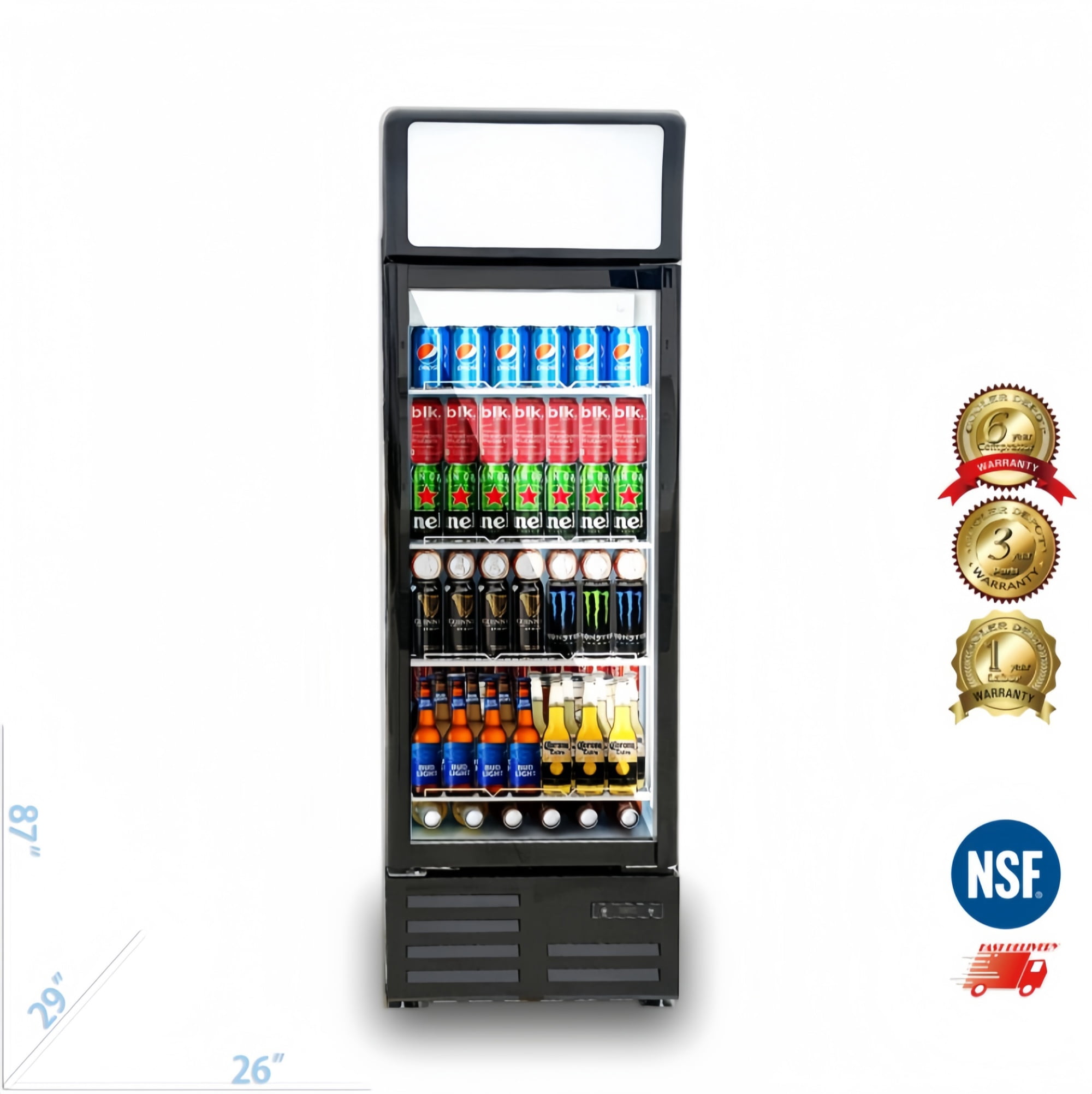 Cooler Depot 21 inchs 13.7 cu.ft, Commercial Beverage Merchandiser Refrigerator, top Light Box, NSF Certified.
