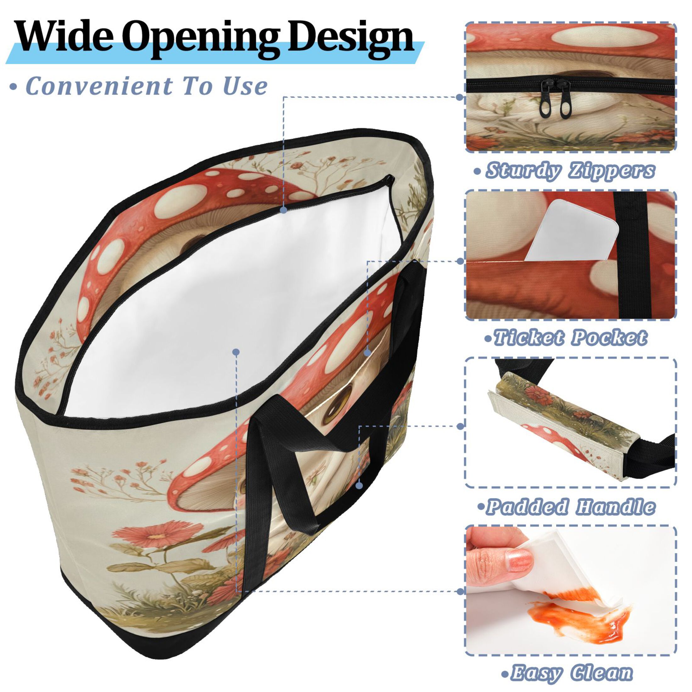 Large Hand-held Ice Pack Picnic Bag Insulation and Refrigeration Suitable for Shopping Picnics and Camping A Cartoon Mushroom