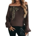 thumbnail image 2 of Female Bows Sweater Off the Shoulder Pullover Sweaters Oversized Long Sleeve V Neck Knit Tops Brown S, 2 of 10
