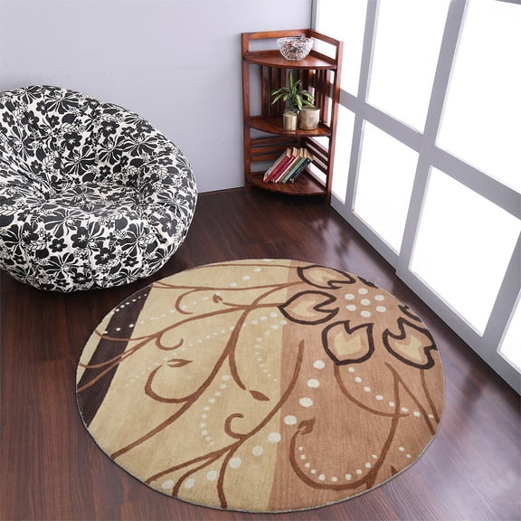 Rugsotic Carpets Hand Tufted Wool Eco-Friendly 8'x8' Area Rugs Round Light Brown Floral Modern High Pile Thick Handmade Anti Skid Indoor Rug for Living Room, Bedroom K00700