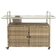 thumbnail image 6 of Outdoor Bar Table With Lockable Wheels, Steel Top & Wicker Cabinet Ideal For Garden, Poolside & Backyard Entertaining, 6 of 10