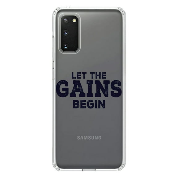 DistinctInk Clear Shockproof Hybrid Case for Galaxy S20 ULTRA / 5G (6.9" Screen) - TPU Bumper Acrylic Back Tempered Glass Screen Protector - Let the Gains Begin