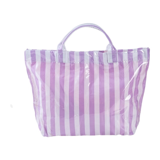 Bolso de trabajo a rayas, gran capacidad, impermeable, tipo hobo, ideal para la playa, el trabajo y los viajes. Blanco violeta