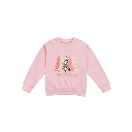 

JYYYBF 0-6Y Christmas Toddler Boys Girls Sweatshirt Christmas Tree Print Long Sleeve Pullover Fall Winter Tops Pink 4-5 Years