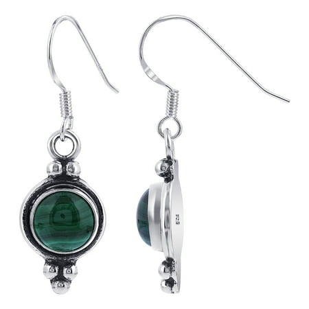 - Gem Avenue 925 Sterling Silver Malachite French Ear wire Drop Earrings