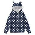 thumbnail image 2 of Womens Hooded Sweatshirts Polka Dot Cute Cat's Ears Casual Long Sleeved Loose Hooded Pullover Sweatshirts Navy S, 2 of 5