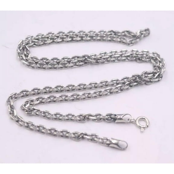 K-KED Real S925 Silver Necklace For Man Male Luck 3mm Square Cable Chain 20''L Gift