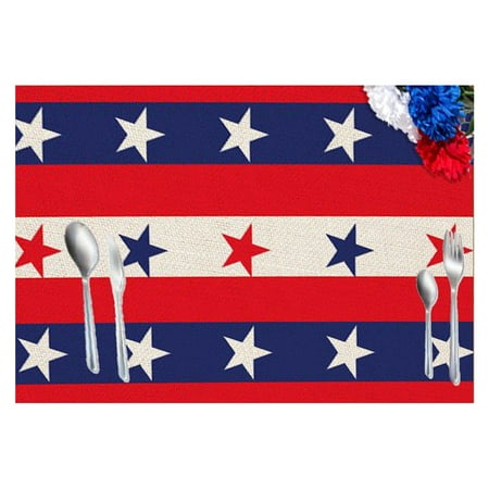 

Independence Day Placemats Set of 4 Cotton Linen Table Mats Non-Slip Washable Patriotic Red Stars Plaid Blue Truck Wooden Sweet Land Of Liberty Placemat for Holiday Party Kitchen Dining Table Decor