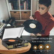 RetroAudio Vinyl Record Player 3-Speed Turntable with Bluetooth, Suitcase Portable Vintage Audio Turntable with Built-in Speakers, Black