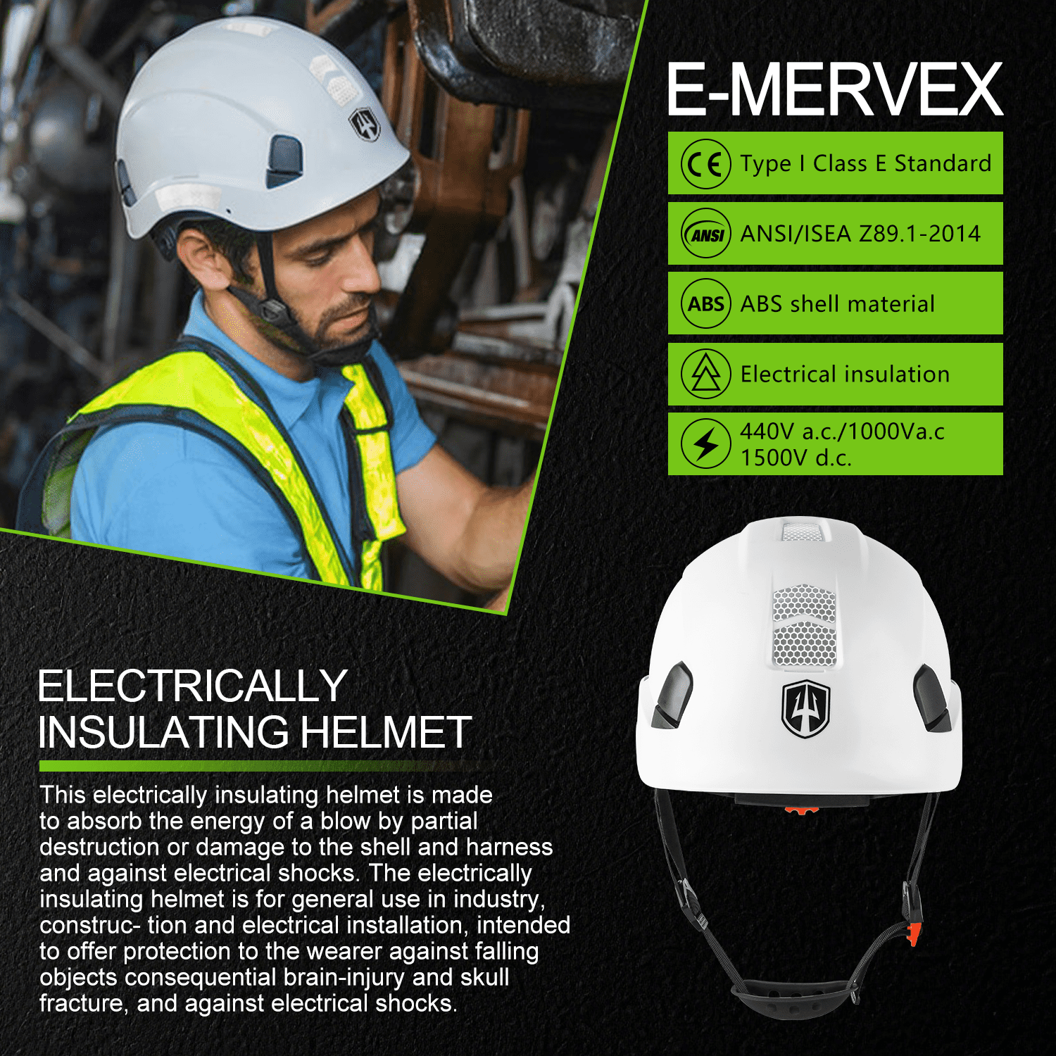 GREEN DEVIL Type 1 Class E Safety Helmet Lightweight Non-Vented Hard Hat for Men Women