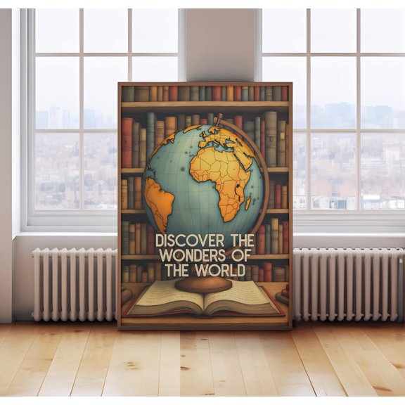 Discover The World Print Wonders Of The World Print World Globe Print Vintage Travel Globe And Books Print Travel Wall Art, Unframed Paper Print
