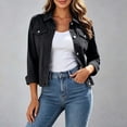 thumbnail image 4 of WAGUTH Vintage Denim Cropped Jacket for Women Lapel Button Down Long Sleeve Classic Jean Jacket Casual Street Daily Outerwear, 4 of 7