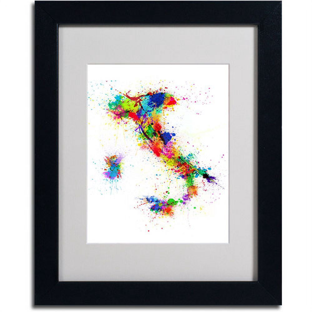 Trademark Fine Art "Italy Paint Splashes Map" Matted Framed by Michael Tompsett