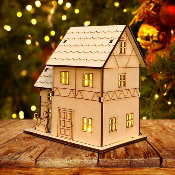 Deeceymbur Light Up Wooden Christmas Village Houses Craft Kit Handmade Holiday Decor LED Illumination for Festive Display