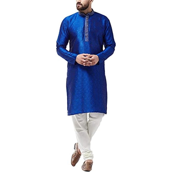 Royal Kurta Mens Jacqaurd Silk Blend Kurta Churidaar (38, Royal Blue)