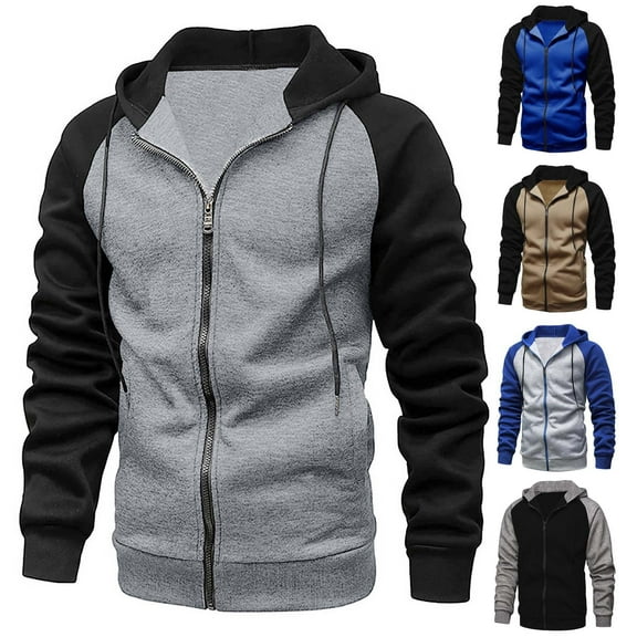 Olyvenn Stylish Men Zip Up Casual Patchwork Hooded Long Sleeved Brushed Outwear Jacket Winter Warm Long Sleeve Hooded Fleece Puffer Jacket Thick Cotton Padded Overcoat Khaki 12