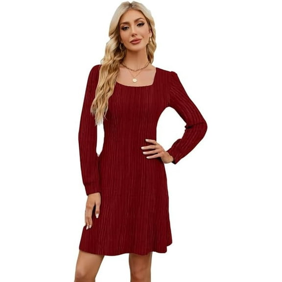 Women's Sweater Dress Long Sleeve Knit Dress Solid Cocktail Dress Bodycon Outfit Plus Size