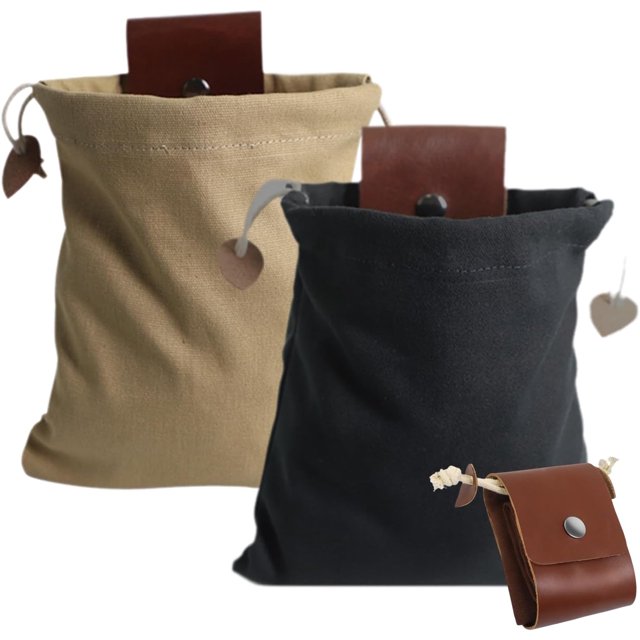 Foraging Bag, Belt Bag, Handmade Cowhide Canvas Foraging Bag, Haversack Bushcraft Bag Storage Folding Bag for Travel Camping Hiking, Leather Drawstring Bag