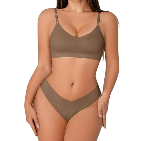 WTXUE Women 2 Seamless Intimates Set Full Coverage Everyday Padded Bra and Panty Sets Crop  Matching Underwear (Coffee  S)