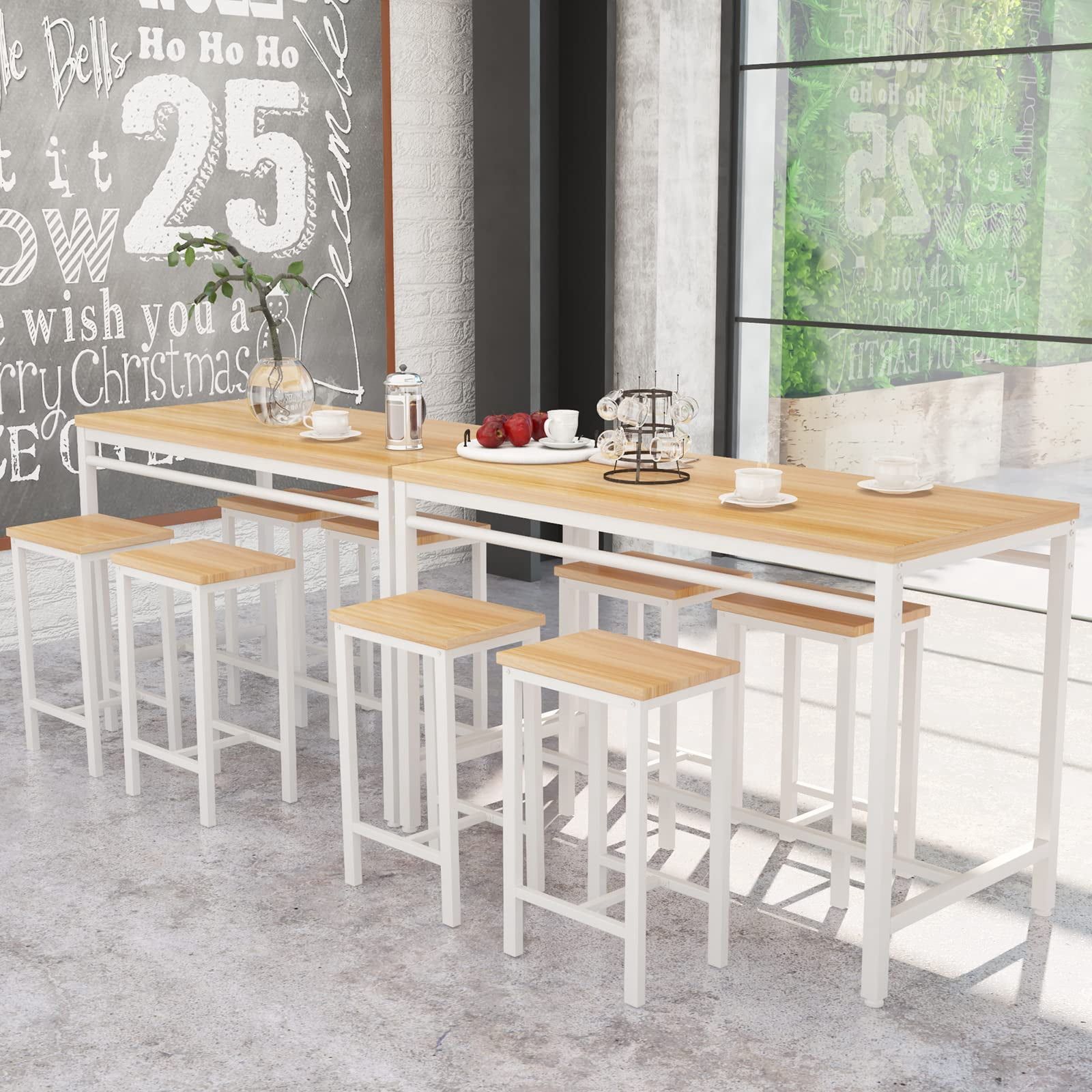Solid Wood Bar Height Table - 63" Long Narrow Dining Table, Industrial Farmhouse Style