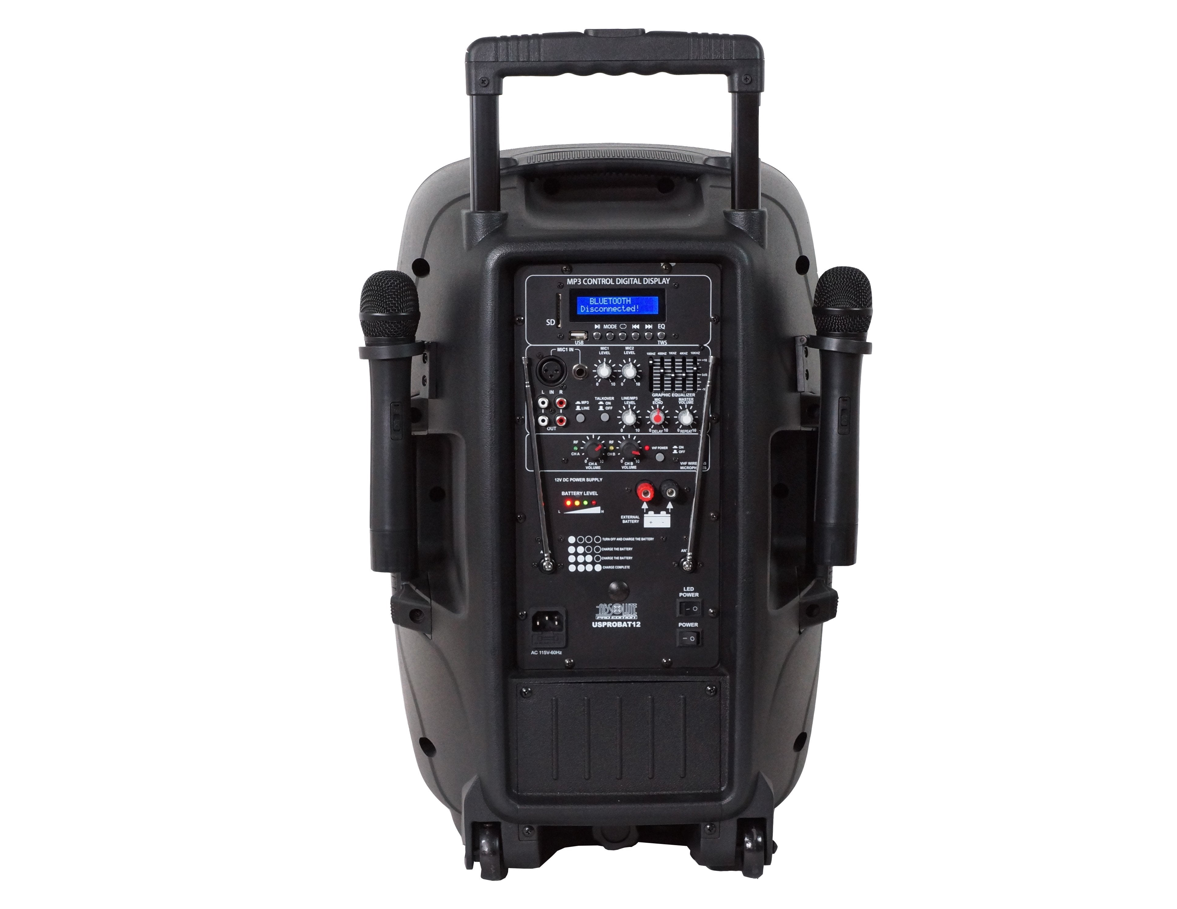 Absolute USPROBAT12 3000 Watts Max Pro PA DJ Active Battery Power Speaker + Speaker Stand