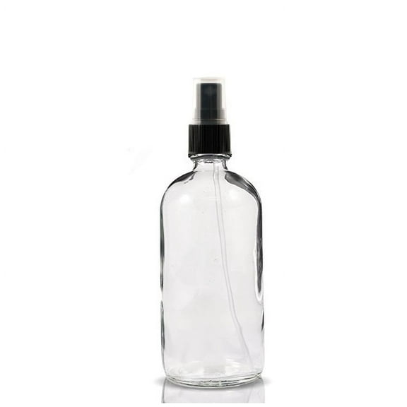 8 oz CLEAR Boston Round Glass Bottle - w/ Fine Mist Sprayer - pack of 4