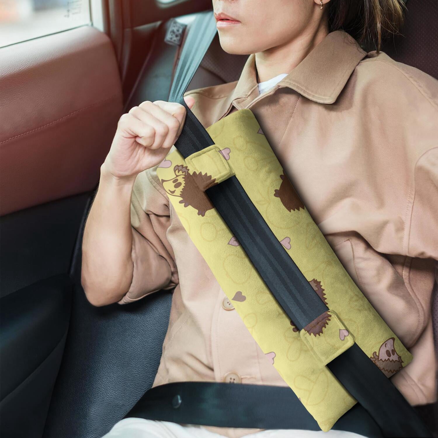 Adorable Hedgehog Print Seatbelt Pressure Relief Pad - Plush Car Pillow for Post Mastectomy & Chest Surgery, Floral Aesthetic