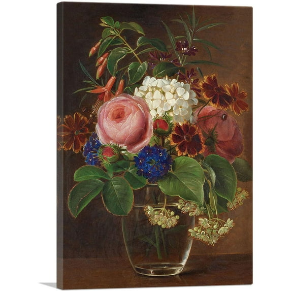 ARTCANVAS Still Life With Flowers Canvas Art Print by Johan Laurentz Jensen - Size: 12" x 8" (0.75" Deep)