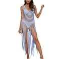 thumbnail image 2 of Pitauce Swim Cover Up for Women Patchwork Embroidered Hollow Out Beach Dress Tassel V-Neck Loose Sleeveless Summer Bathing Suit Cover Up, 2 of 5