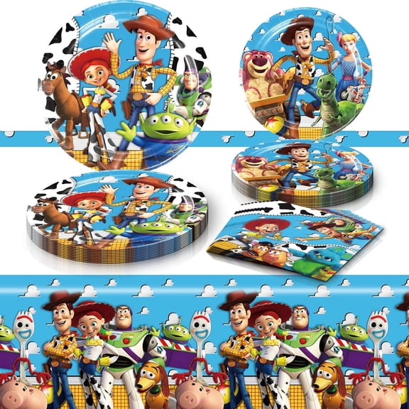 41pcs Cartoon Birthday Party Supplies, 20 Plates, 20 Napkins and 1 Tablecover for Cartoon Party Decorations
